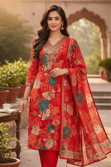 Printed Kurti Set with Dupatta for Women